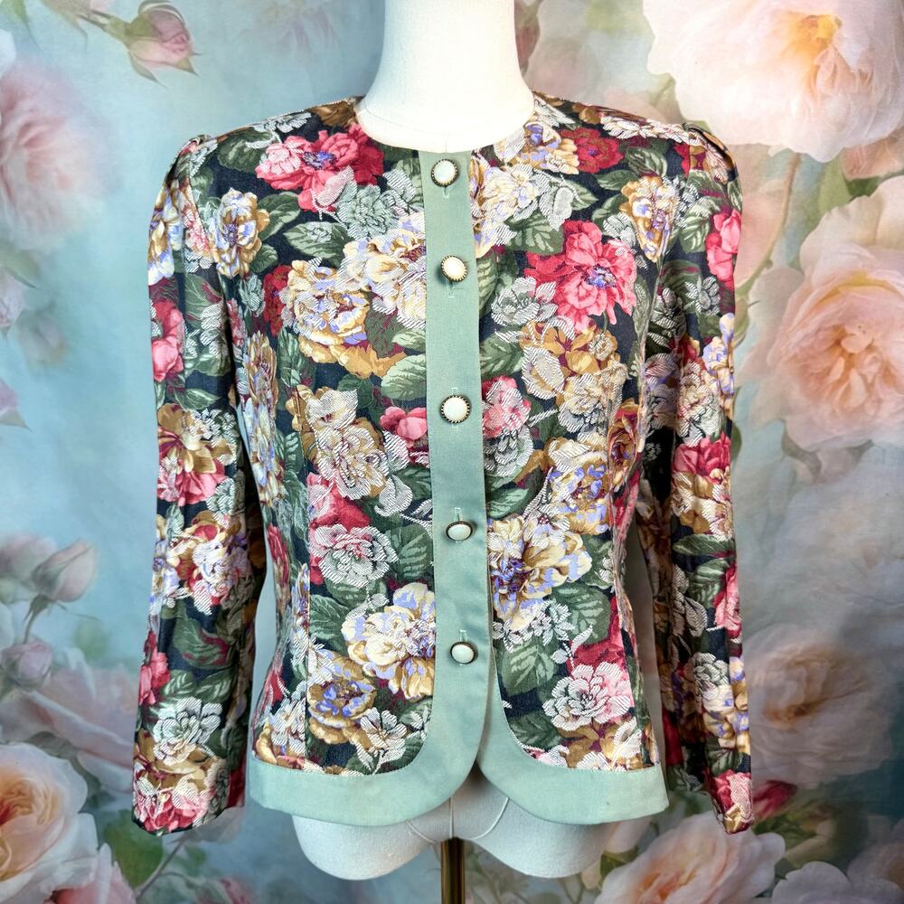 Vintage Pablo Collection Floral Button Up Blazer Jacket With Shoulder Pads